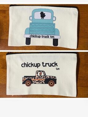 Makeup/pencil bag with Chickup Truck logo - MADE TO ORDER Cotton - NWT - 🩵🛻🐥🩵